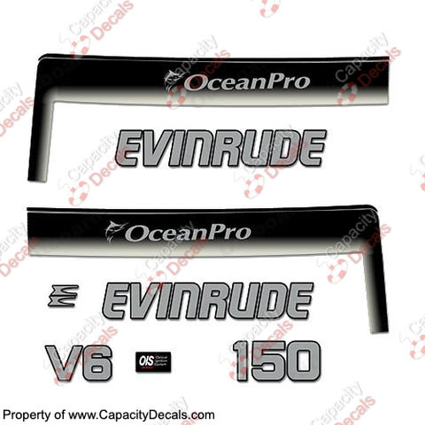 Evinrude 150hp Ocean Pro Decals - Custom Silver/Black