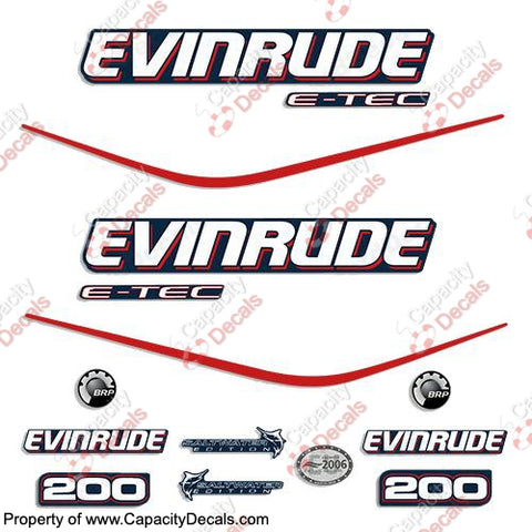 Evinrude 200hp E-Tec Decal Kit - Blue Cowl
