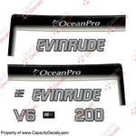 Evinrude 200hp Ocean Pro Decals - Custom Silver/Black