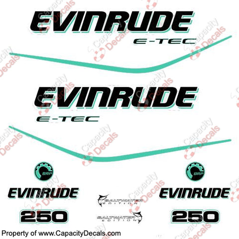 Evinrude 250hp E-Tec Decal Kit - Aqua