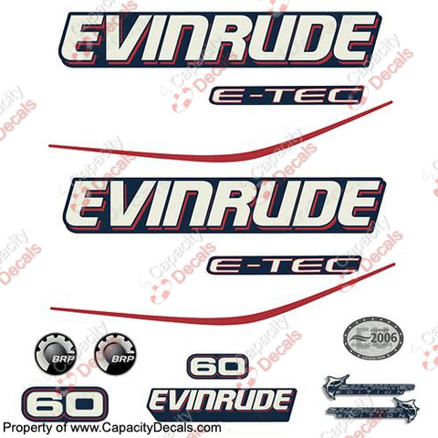 Evinrude 60hp E-Tec Decal Kit - Blue Cowl