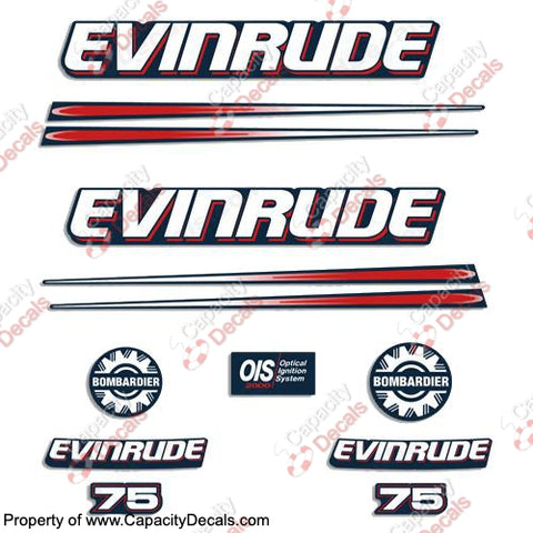 Evinrude 75hp Bombardier Decal Kit - Blue Cowl