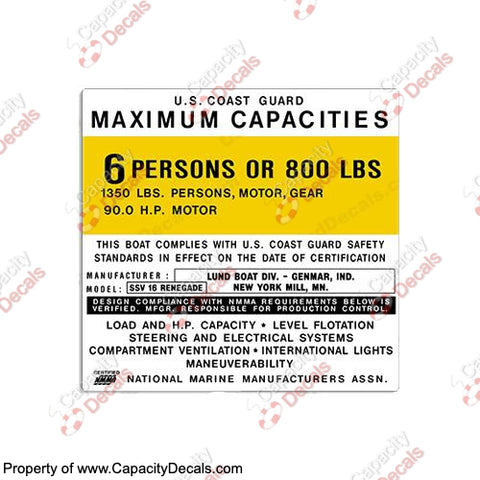 Lund Boat Capacity Plate Decal (Multiple Styles)