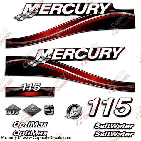 MERCURY 115HP OPTIMAX SALTWATER DECALS - 2005 (Red)