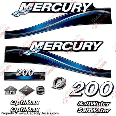 MERCURY 200HP OPTIMAX SALTWATER DECALS - 2005 (Blue)