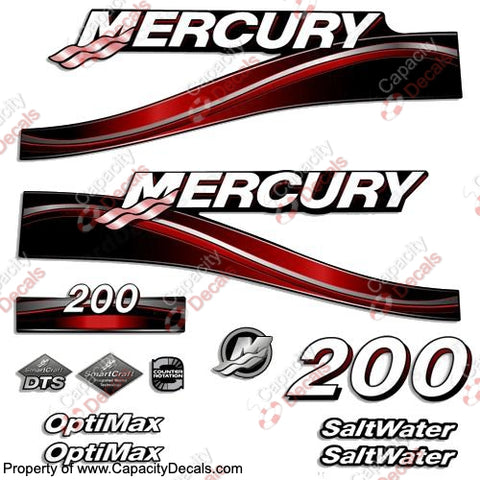 MERCURY 200HP OPTIMAX SALTWATER DECALS - 2005 (Red)