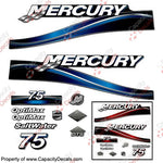 Mercury 75hp "Optimax" Decals - 2005 (Red or Blue)