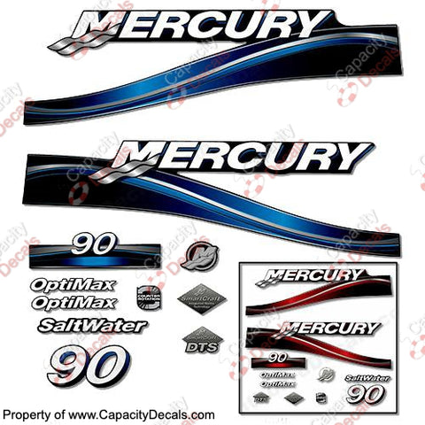 Mercury 90hp "Optimax" Decals - 2005 (Red or Blue)