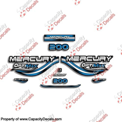 Mercury 200hp Optimax Decals - 1999 (Blue)